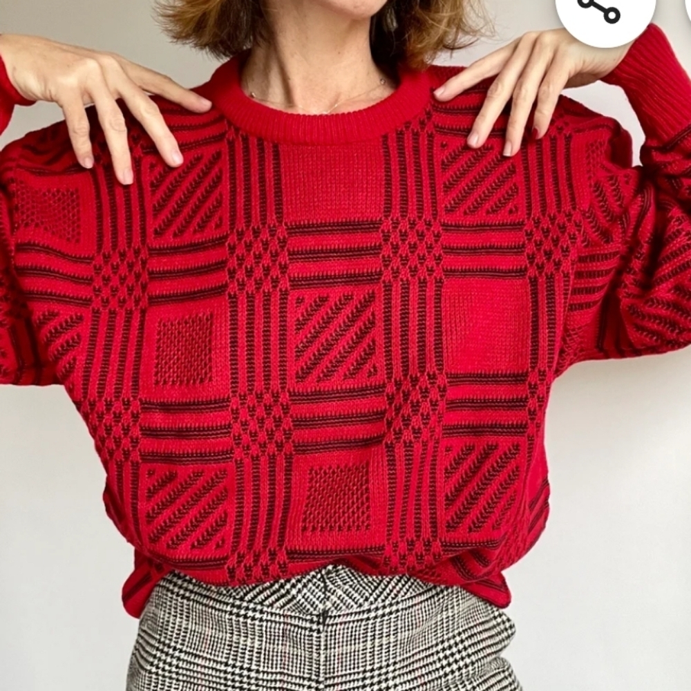 Vintage 80s London  Fog  Geometric red and black sweater